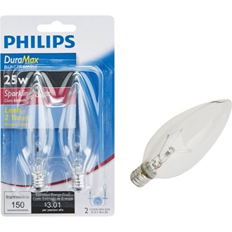 25W 150lm Clear B-10.5 Bulb Type E12 (Candelabra Screw) 120V 